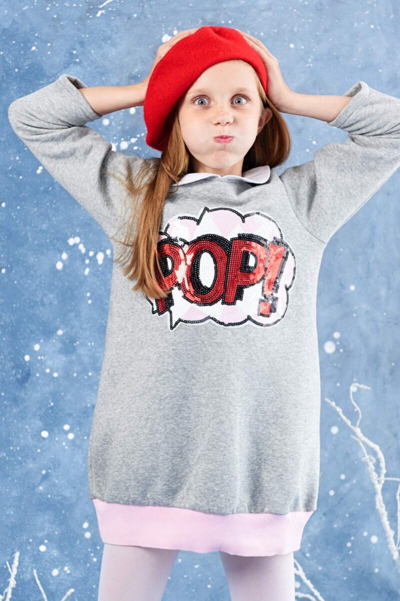 Ecusson sequin robe sweat-shirt en molleton gris souris