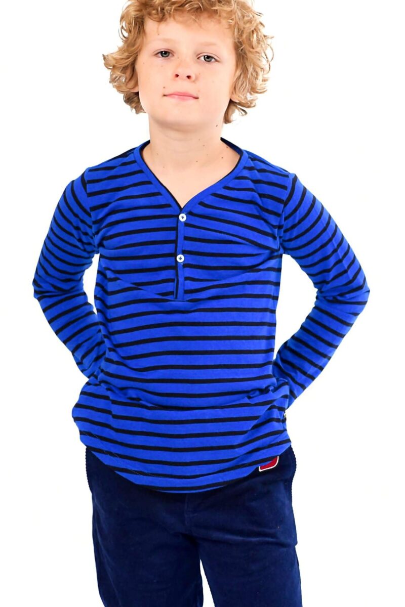 tee-shirt en coton jersey à rayures bleu roi et bleu marine