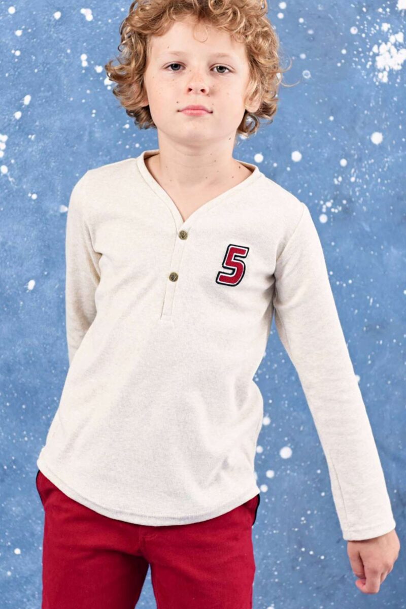 long-sleeved t-shirt in beige cotton jersey