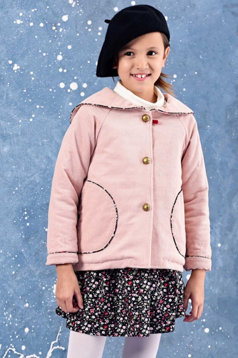 Veste col marin en velours rose pâle pour filles et fillettes de la marque de mode pour enfants LA FAUTE A VOLTAIRE